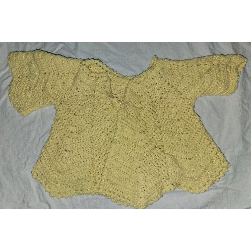 Vintage 1960s 0-3 months Handmade Crochet Angel Wing Baby Sweater Yellow